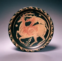 Apulisch roodfigurig gerecht, toegeschreven aan de Lampas-schilder, c.350-325 v.Chr.