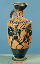 Attische stijl Lekythos, met afbeelding van Hercules en de Amazonen