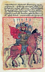 Militaire scène uit een veertiende-eeuws Armeens manuscript