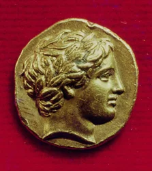 Stater van Philip II (382-336 v.Chr.) koning van Macedonië, met een beeltenis van Apollo, 356-336 v.Chr. (goud)
