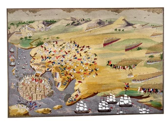 Verschillende belegeringen van Missolonghi en de dood van Lord Byron (1788-1824) in 1824, uit de Picturale Geschiedenis van de Griekse Onafhankelijkheidsoorlog