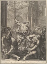 Christus verdrijft de kooplieden uit de tempel, uit De passie van Christus, plaat 3
