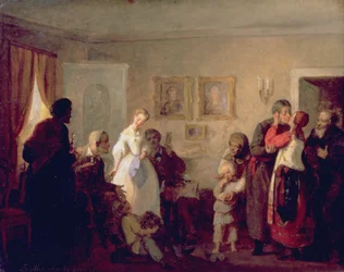 Het feliciteren van de pasgetrouwden in een landhuis