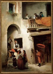 Laatste sacrament, een familie wacht buiten het huis van een stervende man