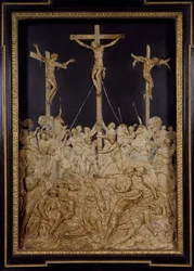 Kruisiging, toegeschreven aan Guglielmo della Porta (1515-1577), wasreliëf, Italië