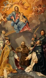 De Maagd en het Kind met de beschermheiligen van de stad Bologna (de heiligen Ignatius van Loyola, Petronius, Proculus, Franciscus van Assisi, Franciscus Xaverius, Dominicus en Florianus)