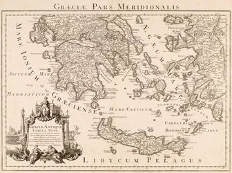 Kaart van het oude Griekenland en een deel van Turkije (gravure)
