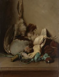 Stilleven met houtduif en poederhoorn