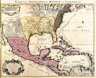 Kaart van Mexico en Florida (VS) met de Caribische eilanden (Cuba, Haïti, Jamaica, Antillen) (ets)