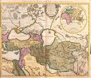 Kaart van de buurlanden van de Kaspische Zee - Rusland, Armenië, Perzië, Kazachstan, Turkmenistan