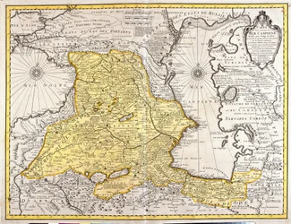 Kaart van naburige landen van de Kaspische Zee (Rusland, Armenië, Perzië, Kazachstan, Turkmenistan)