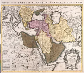Kaart van het Midden-Oosten: Turks Rijk, Perzië en Arabisch Schiereiland (ets)