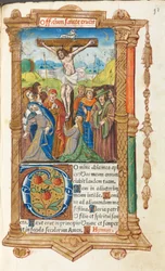 Gedrukt getijdenboek (Gebruik van Rome): fol. 55r, de kruisiging