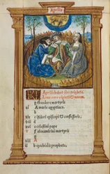 Gedrukt getijdenboek (gebruik van Rome): fol. 5v, illustratie aprilkalender