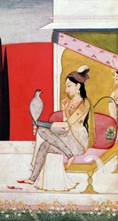 Dame met een havik, Pahari-stijl, Punjab Hills, ca.1750