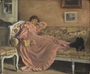 Carola zittend op de bank, 1899