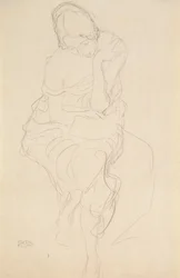 Zittend op een kruk van voren