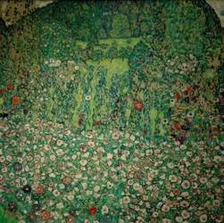 Tuinlandschap met bergtop