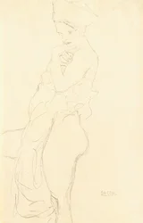 Naakt Staand Links, een Handdoek tegen het Lichaam Houdend, 1917