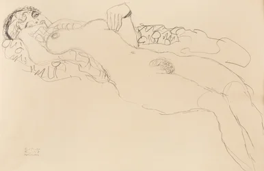 Liggend vrouwelijk naakt, naar links, 1917