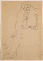 Zittend naar links, het bovenlichaam voorovergebogen; Sitzend nach links, den Oberkorper nach vorne, die Linke aufgestutzt, 1904-1905