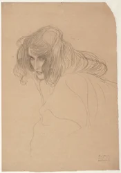 Studie van een vrouwenhoofd in driekwart profiel, Studie voor Onkuisheid in de Beethoven Frieze, ca. 1901-1902