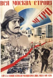 Heel Moskou bouwt de Metro Poster, 1934