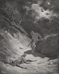 De dood van Abel, Genesis 4:6-13, illustratie uit Dore