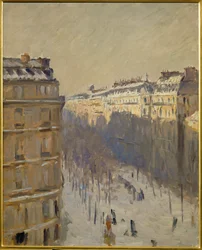 Sneeuw op Boulevard Haussmann, Parijs (olieverf op doek)