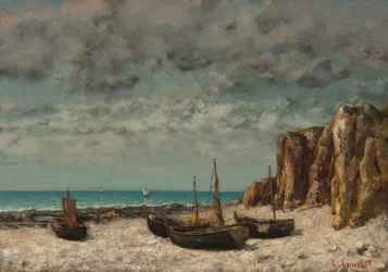 Boten op een strand, Etretat, ca. 1872-1875 (olieverf op doek)