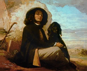 Courbet, zelfportret met zwarte hond
