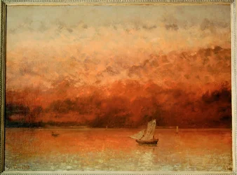 Meer van Genève bij zonsondergang (olieverf op doek)
