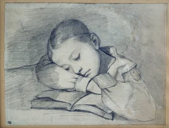 Portret van Juliette Courbet slapend. Tekening met loodmijn door Gustave Courbet (1819-1877). 1841. Dim. 0,20 x 0,26. Parijs, Musee d