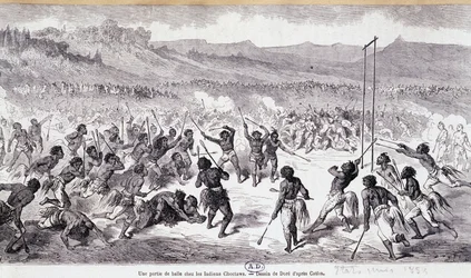 Een balspel bij de Choctaw Indianen - gravure door Gustave Doré