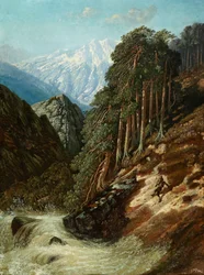 Alpenlandschap met beek, na 1870