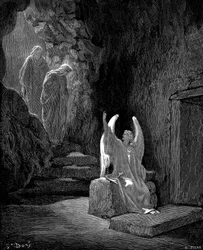 Engel die Maria Magdalena en de andere Maria het lege graf van Christus toont, 1865-1866