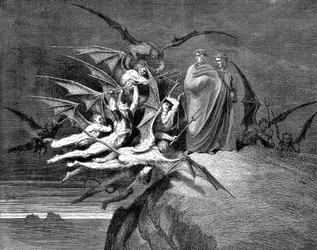 Dante en Vergilius belaagd door demonen op hun tocht door de achtste cirkel, 1861