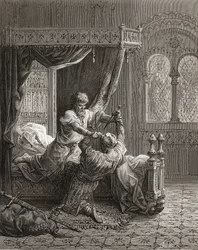 Edward I (1239-1307) van Engeland doodt zijn potentiële moordenaar in juni 1272, illustratie uit 