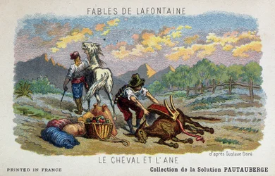 Fabel van Lafontaine: het paard en de ezel volgens Gustave Doré