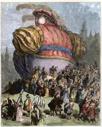 Gargantua bezoekt Parijs - Het volk van Parijs verwondert zich over Gargantua - illustratie uit 