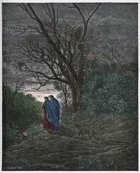 Inferno, Canto 1: De wolvin verschijnt, illustratie uit "De Goddelijke Komedie" door Dante Alighieri, 1885
