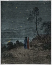 Inferno, Canto 2: De donker wordende lucht van de eerste nacht, illustratie uit "De Goddelijke Komedie" door Dante Alighieri, 1885