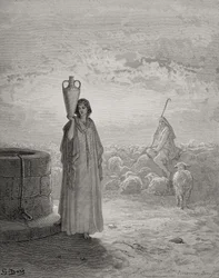 Jacob die de kudde van Laban hoedt, illustratie uit Dore
