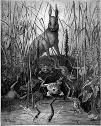 De haas en de kikkers: fabel van Jean de la Fontaine geïllustreerd door Gustave Doré