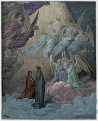 Paradiso, Canto 21: De lichtgevende zielen zingen, illustratie uit "De Goddelijke Komedie" door Dante Alighieri, 1885