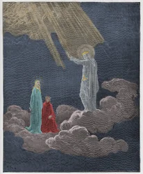 Paradiso, canto 8: Karel Martel spreekt Dante en Beatrice toe, illustratie uit „De goddelijke komedie” van Dante Alighieri, 1885