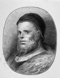 Portret van de jonge Rabelais - gravure, door Gustave Doré