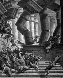 Simson doet de tempel van Dagon instorten, 1866