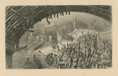 Toeschouwers kijken naar een bootrace