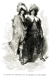 De Baron de Sigognac en de Markies de Bruyères. Gravure door Gustave Doré ter illustratie van Théophile Gautier